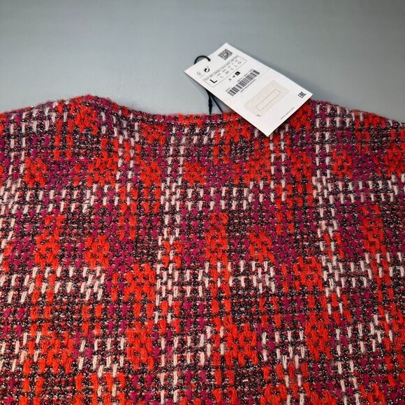 Zara Cropped Blouse Plaid Tweed Sweater Top Womens Knit Ruffled Sleeves Wool - Picture 6 of 16